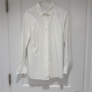 J. McLaughlin  Button-Down White Scalloped Blouse